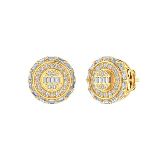 Sterling Silver Round Baguette Diamond Circle Shape Designer Stud Earring RP+GP 1/3 Cttw