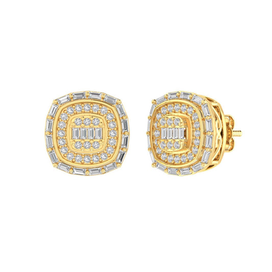 Sterling Silver Round Baguette Diamond Square Shape Designer Stud Earring RP+GP 1/3 Cttw