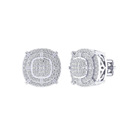 Sterling Silver Round Diamond Double Halo Designer Stud Earring RP 3/8 Cttw