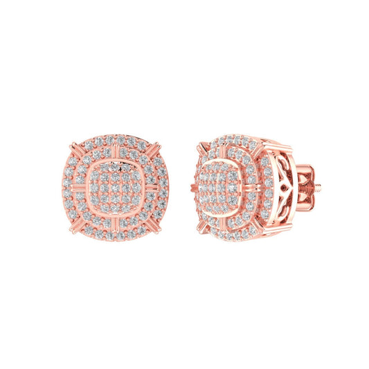 Sterling Silver Round Diamond Double Halo Designer Stud Earring RP+PP 3/8 Cttw