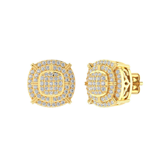 Sterling Silver Round Diamond Double Halo Designer Stud Earring RP+GP 3/8 Cttw