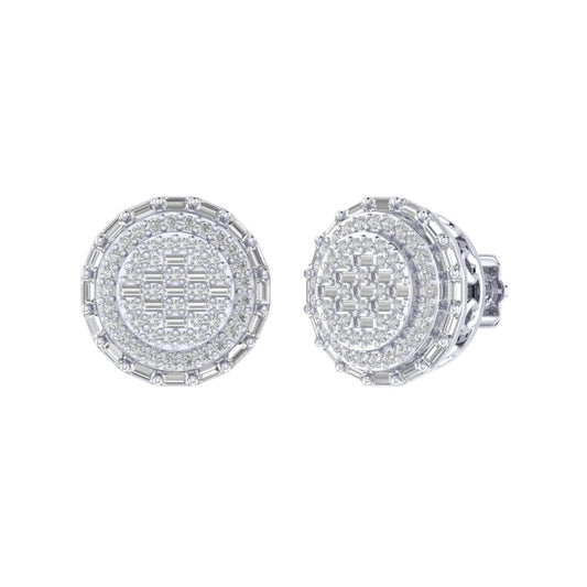 Sterling Silver Round Baguette Diamond Circle Designer Stud Earring RP 5/8 Cttw