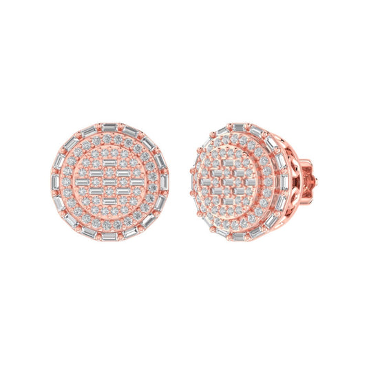 Sterling Silver Round Baguette Diamond Circle Designer Stud Earring RP+PP 1/2 Cttw