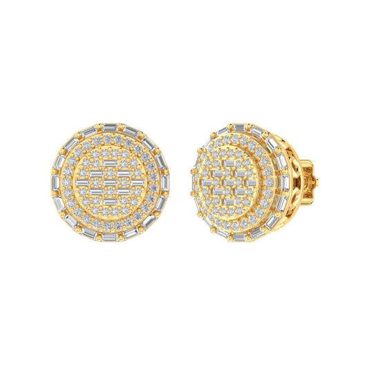 Sterling Silver Round Baguette Diamond Circle Designer Stud Earring RP+GP 5/8 Cttw