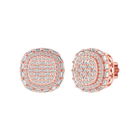 Sterling Silver Round Baguette Diamond Square Designer Stud Earring RP+PP 5/8 Cttw