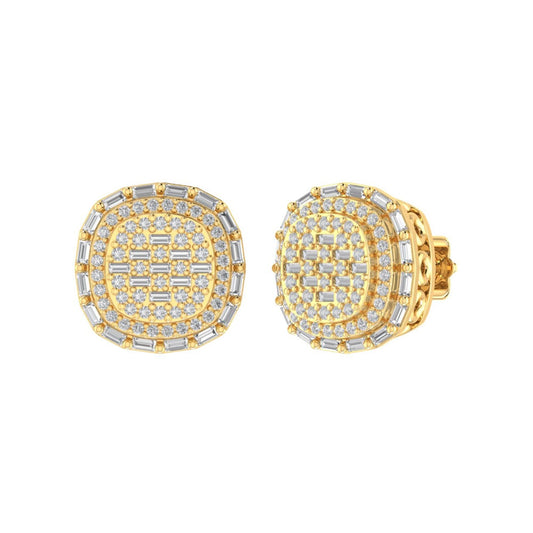 Sterling Silver Round Baguette Diamond Square Designer Stud Earring RP+GP 5/8 Cttw