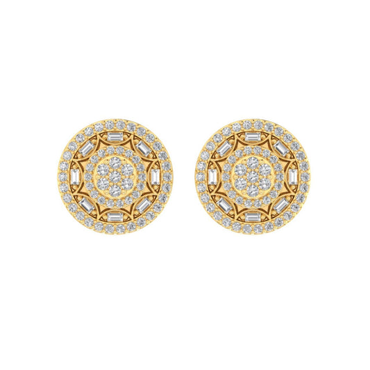 Sterling Silver Round Baguette Diamond Circle Flower Designer Stud Earring RP+GP 1/2 Cttw