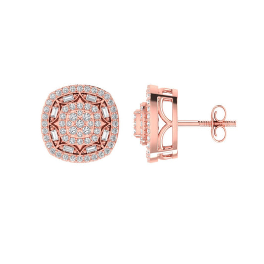 Sterling Silver Round Baguette Diamond Square Flower Designer Stud Earring RP+PP 1/2 Cttw