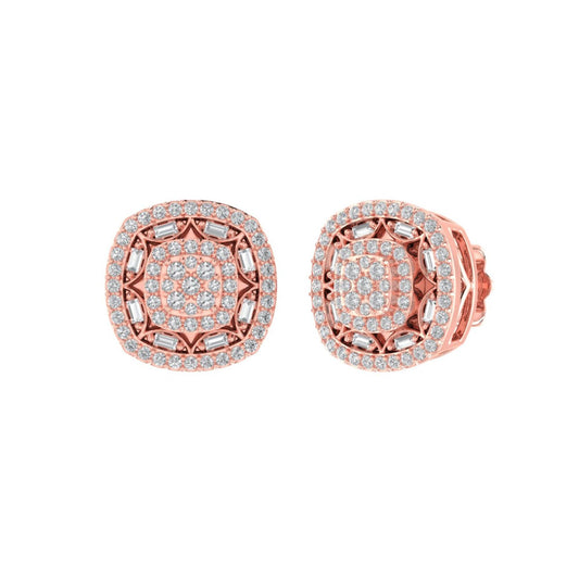 Sterling Silver Round Baguette Diamond Square Flower Designer Stud Earring RP+PP 1/2 Cttw