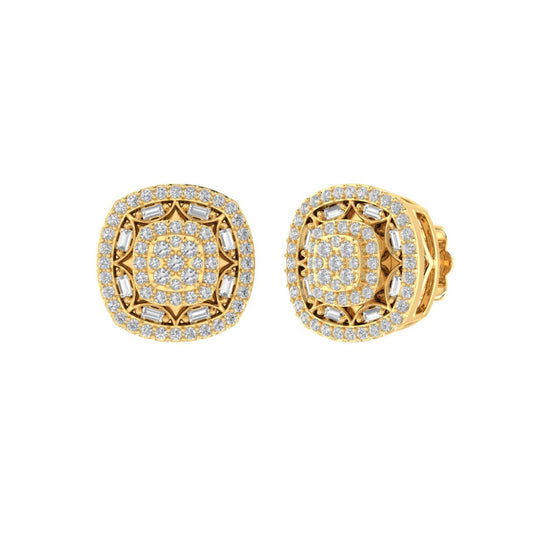 Sterling Silver Round Baguette Diamond Square Flower Designer Stud Earring RP+GP 1/2 Cttw