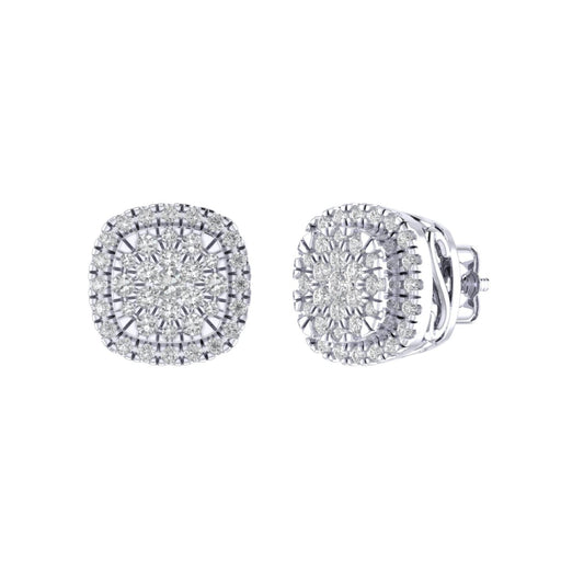 Sterling Silver Round Diamond Square Designer Stud Earring RP 3/8 Cttw