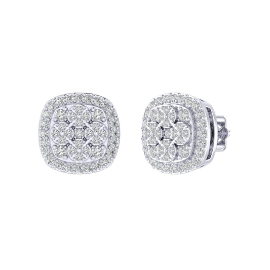 Sterling Silver Round Diamond Cushion Designer Stud Earring RP 1/3 Cttw