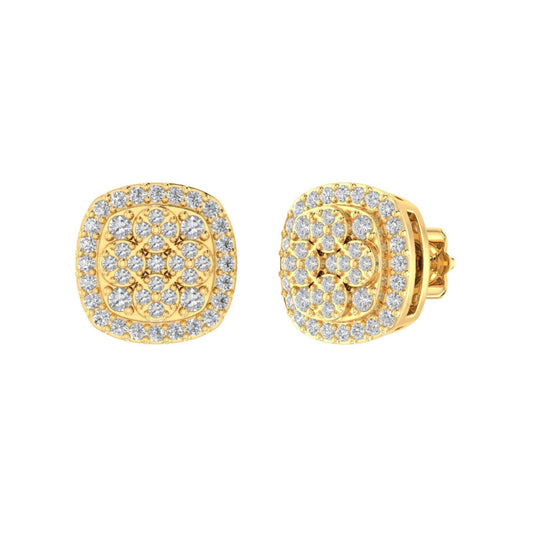 Sterling Silver Round Diamond Cushion Designer Stud Earring RP+GP 3/8 Cttw