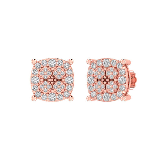 Sterling Silver Round Diamond Cushion Designer Stud Earring RP+PP 3/8 Cttw