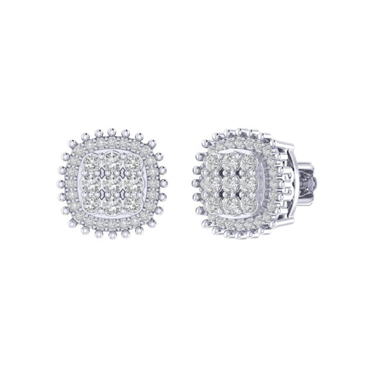 Sterling Silver Round Diamond Cushion Designer Stud Earring RP 3/8 Cttw