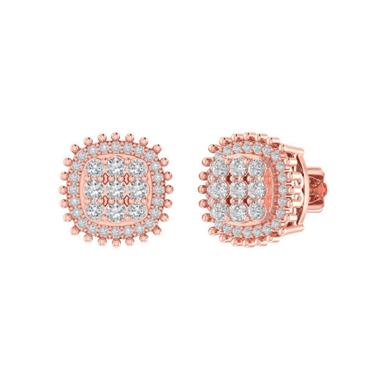 Sterling Silver Round Diamond Cushion Designer Stud Earring RP+PP 1/2 Cttw