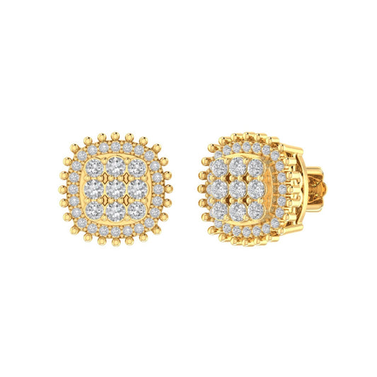 Sterling Silver Round Diamond Cushion Designer Stud Earring RP+GP 3/8 Cttw