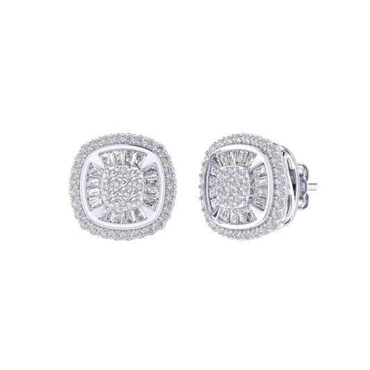 Sterling Silver Round Baguette Diamond Square Shape Designer Stud Earring RP 3/8 Cttw