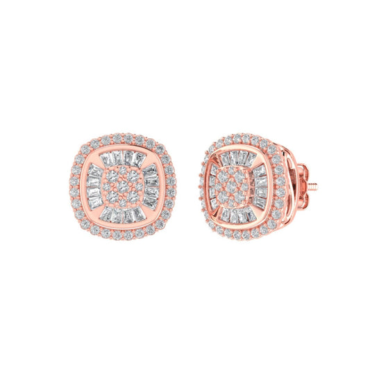 Sterling Silver Round Baguette Diamond Square Shape Designer Stud Earring RP+PP 3/8 Cttw