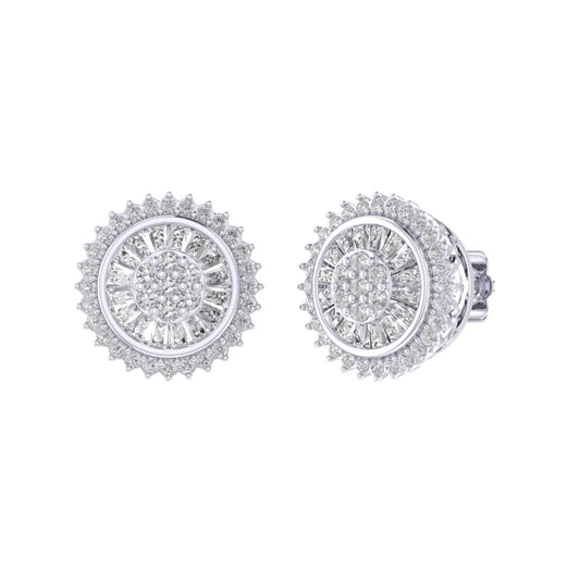 Sterling Silver Round Baguette Diamond Flower Designer Stud Earring RP 1/2 Cttw