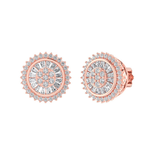 Sterling Silver Round Baguette Diamond Flower Designer Stud Earring RP+PP 1/2 Cttw