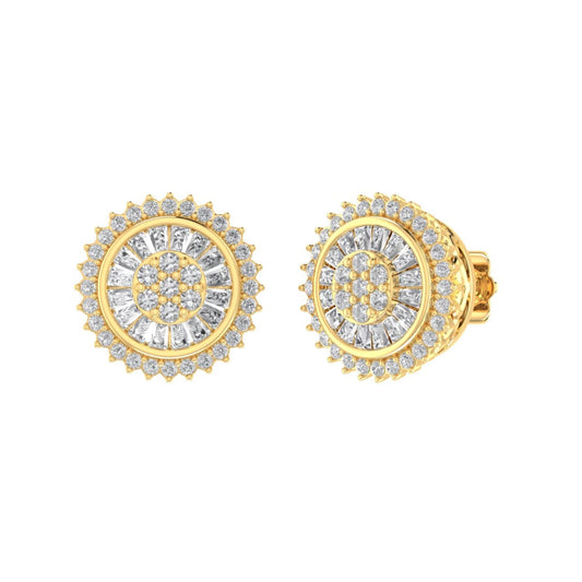 Sterling Silver Round Baguette Diamond Flower Designer Stud Earring RP+GP 1/2 Cttw
