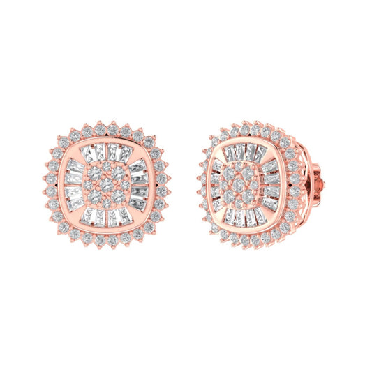 Sterling Silver Round Baguette Diamond Square Shape Designer Stud Earring RP+PP 1/2 Cttw