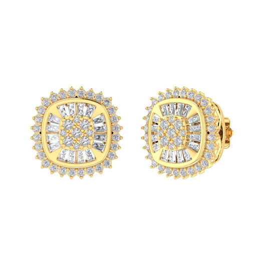Sterling Silver Round Baguette Diamond Square Shape Designer Stud Earring RP+GP 1/2 Cttw