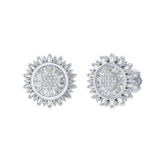 Sterling Silver Round Baguette Diamond Round Flower Designer Stud Earring RP 3/8 Cttw