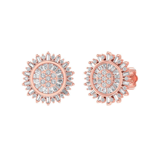 Sterling Silver Round Baguette Diamond Round Flower Designer Stud Earring RP+PP 3/8 Cttw