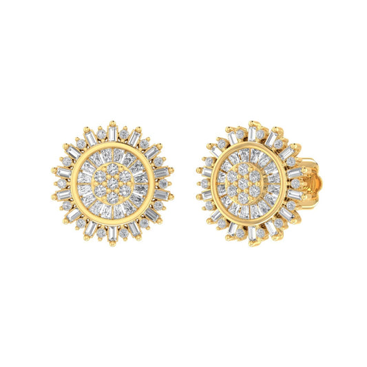 Sterling Silver Round Baguette Diamond Round Flower Designer Stud Earring RP+GP 1/2 Cttw