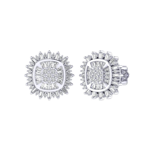 Sterling Silver Round Baguette Diamond Square Shape Designer Stud Earring RP 1/2 Cttw