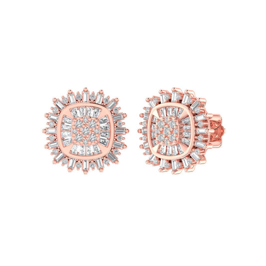 Sterling Silver Round Baguette Diamond Square Shape Designer Stud Earring RP+PP 1/2 Cttw
