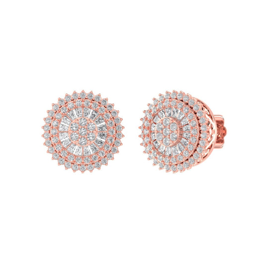 Sterling Silver Round Baguette Diamond Round Flower Designer Stud Earring RP+PP 3/4 Cttw