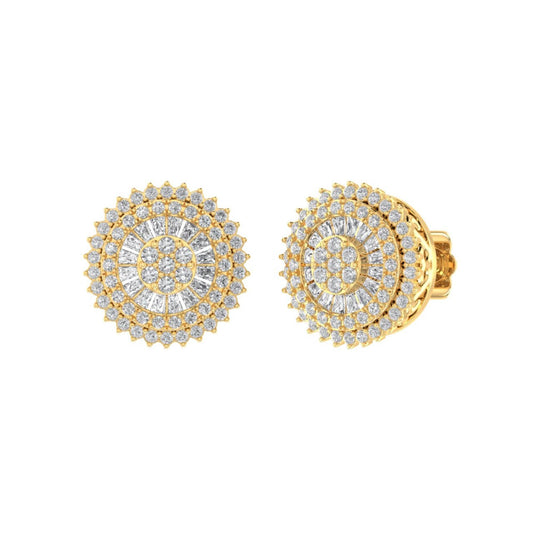 Sterling Silver Round Baguette Diamond Round Flower Designer Stud Earring RP+GP 3/4 Cttw