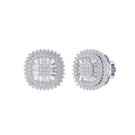 Sterling Silver Round Baguette Diamond Square Shape Designer Stud Earring RP 5/8 Cttw