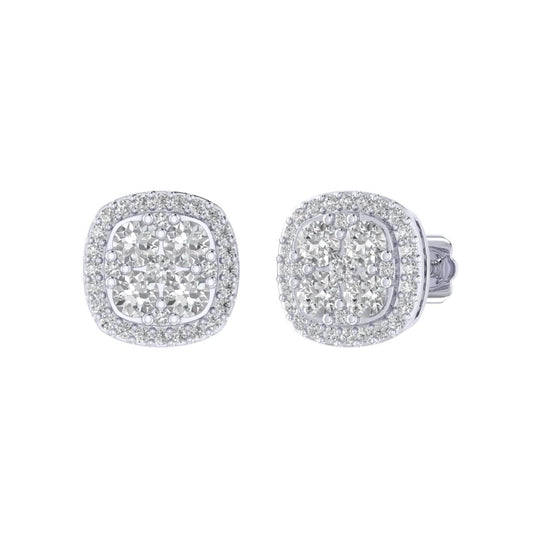 Sterling Silver Round Diamond Square Shape Designer Stud Earring RP 1/3 Cttw