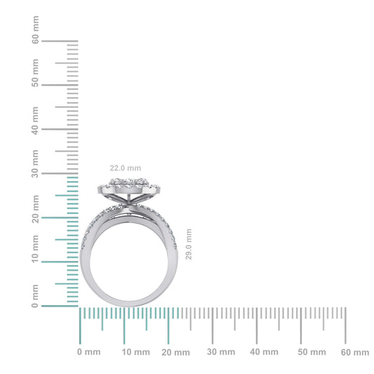 14K White Gold Round Moissanite Halo Floral Womens SZ 7 Bridal Ring 1-7/8 Cttw