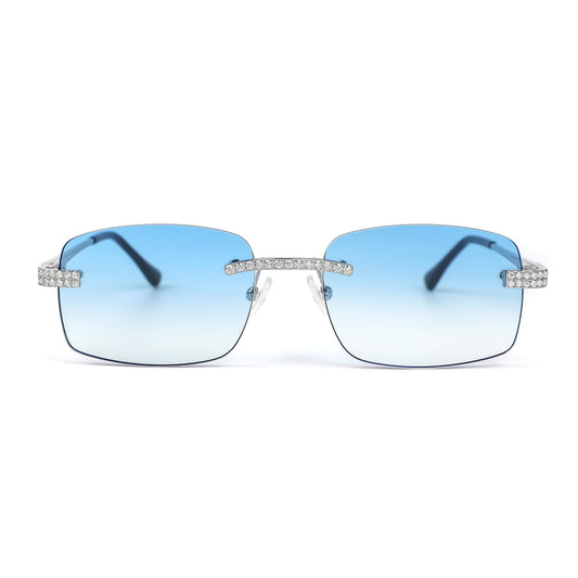 Sterling Silver Round Moissanite Cartier Square with Bevel Shape Blue Lens Wooden Glasses RP