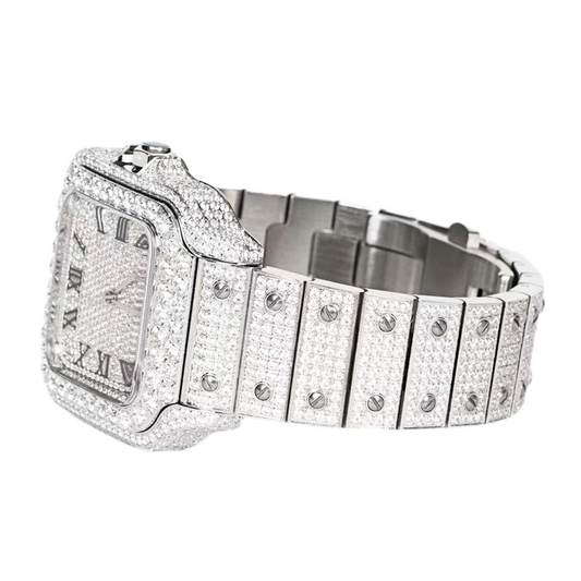 Men'S Stainless Steel White Steel Cz Automatic Watch