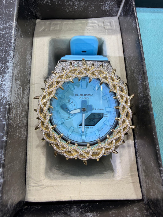 Custom Moissanite G shock watch Baby Blue