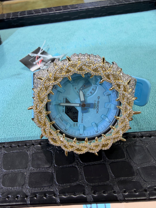 Custom Moissanite G shock watch Baby Blue