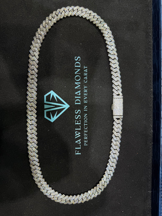 Moissanite and Silver Shark-fin Cuban Chain