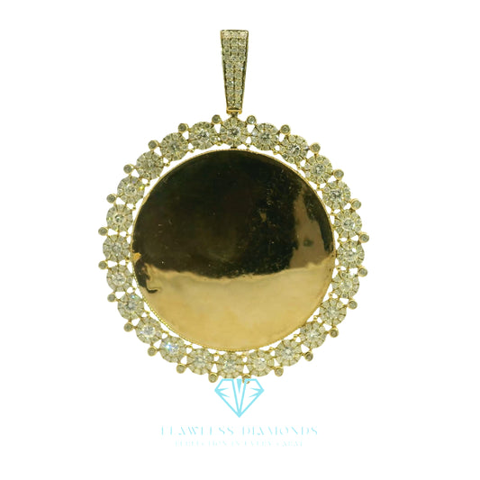 Customizable Yellow Gold Picture Pendant with Diamond Halo