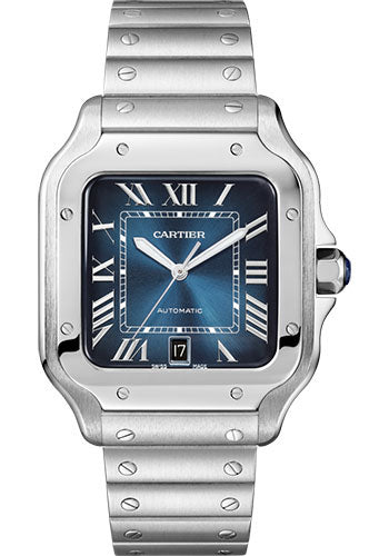 Cartier Santos Blue Dial on Bracelet Ref WSSA0030 with Card